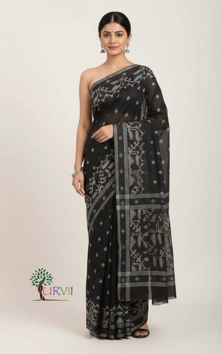 Black Handloom cotton jamdani