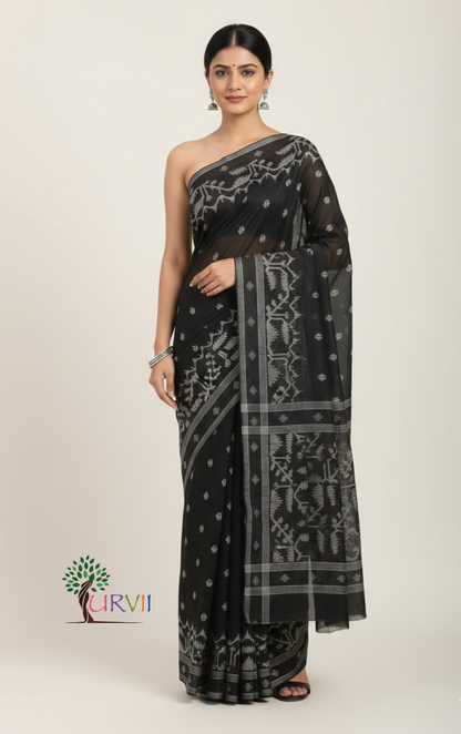 Black Handloom cotton jamdani