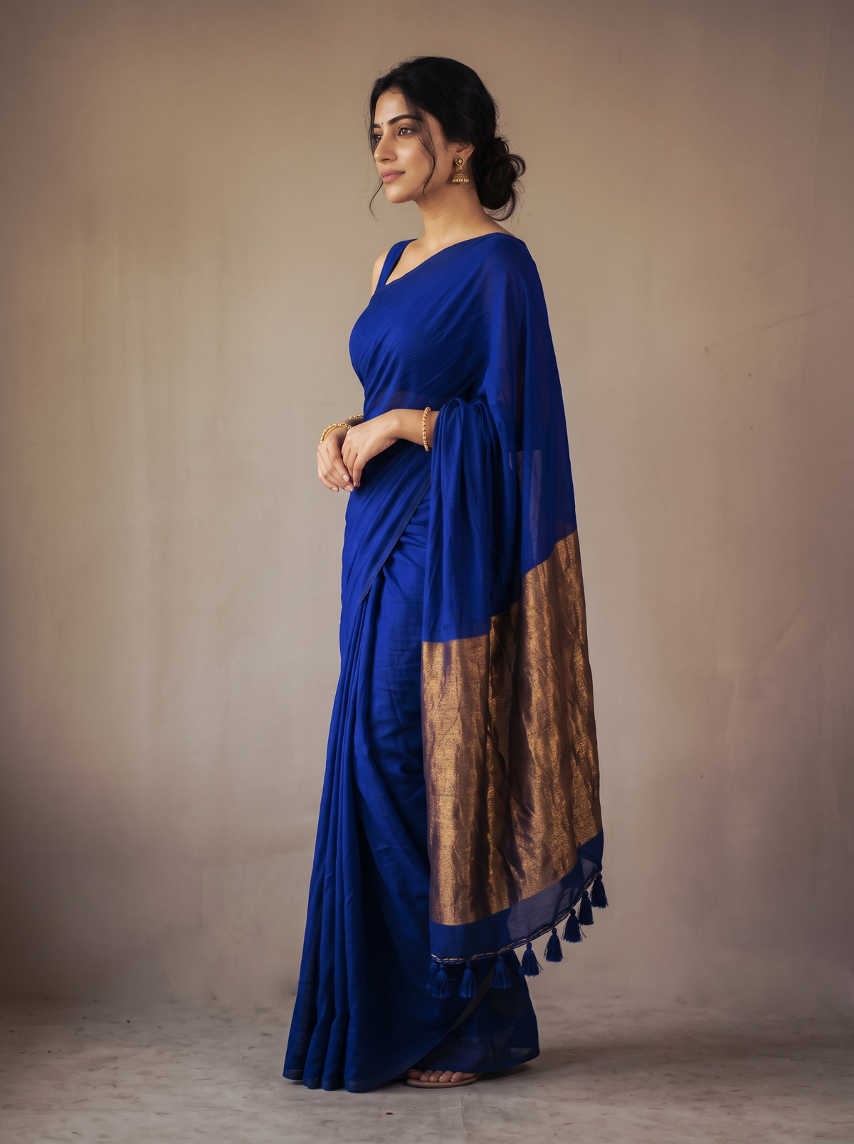 Classic Royal Blue Mul Modal Saree with Rich Zari Pallu