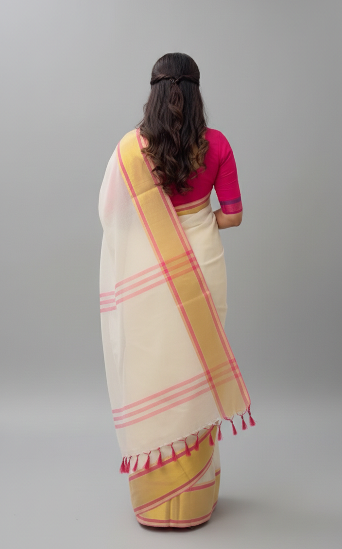 White mulmul cotton saree