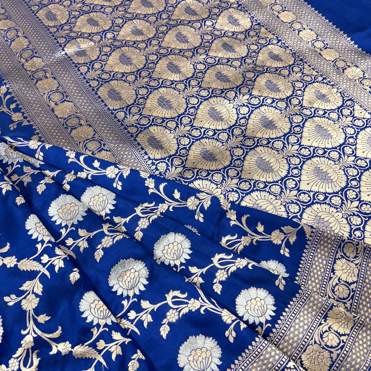 Royal blue vintage Banarasi silk saree