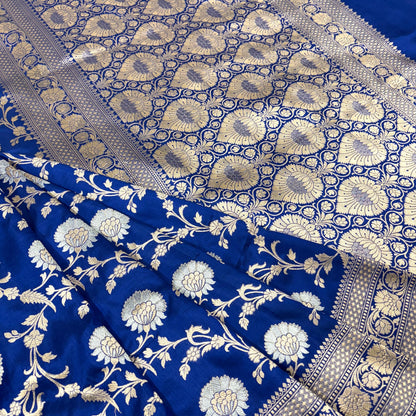 Royal blue vintage Banarasi silk saree