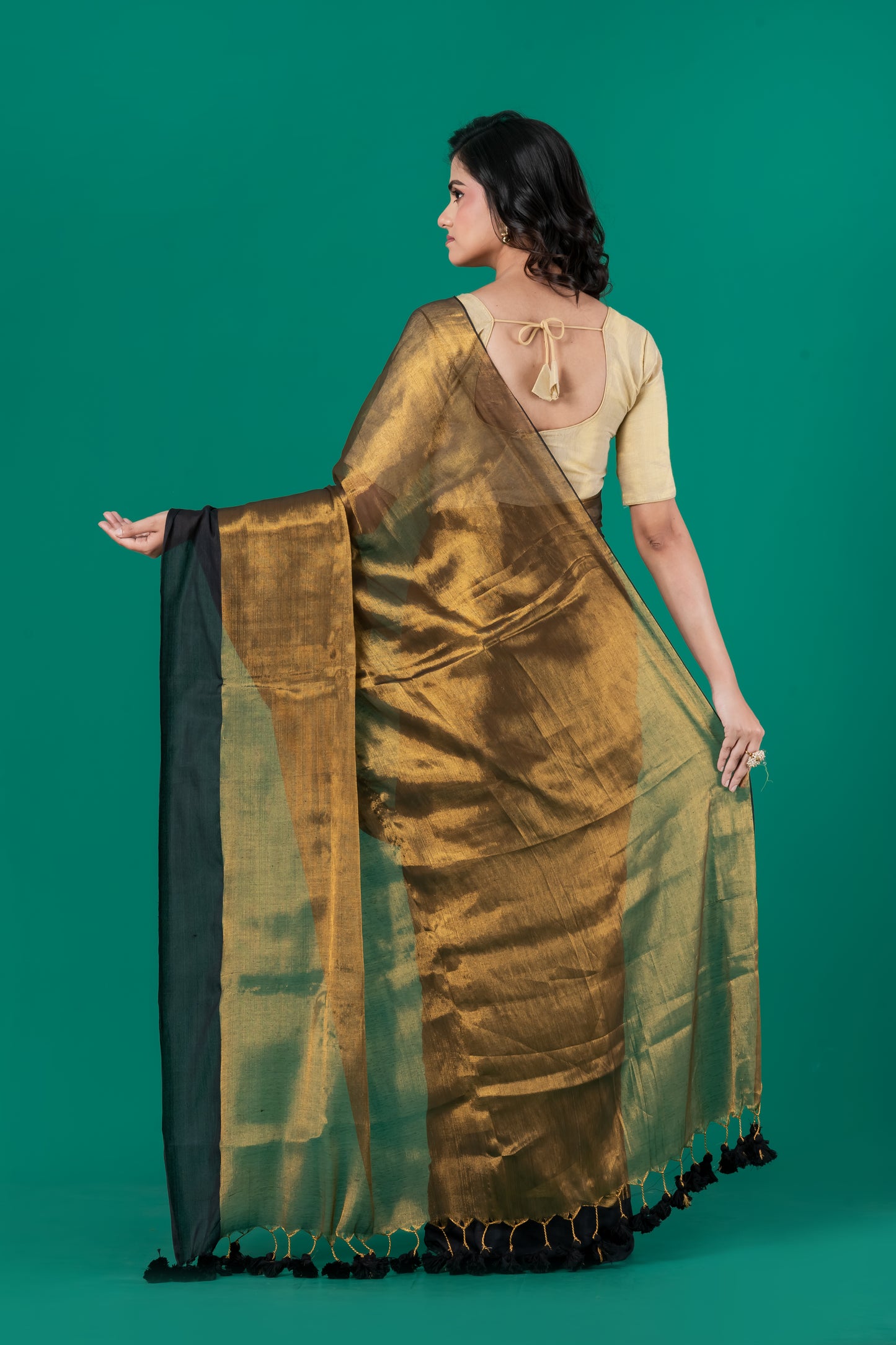Golden tissue cotton saree
