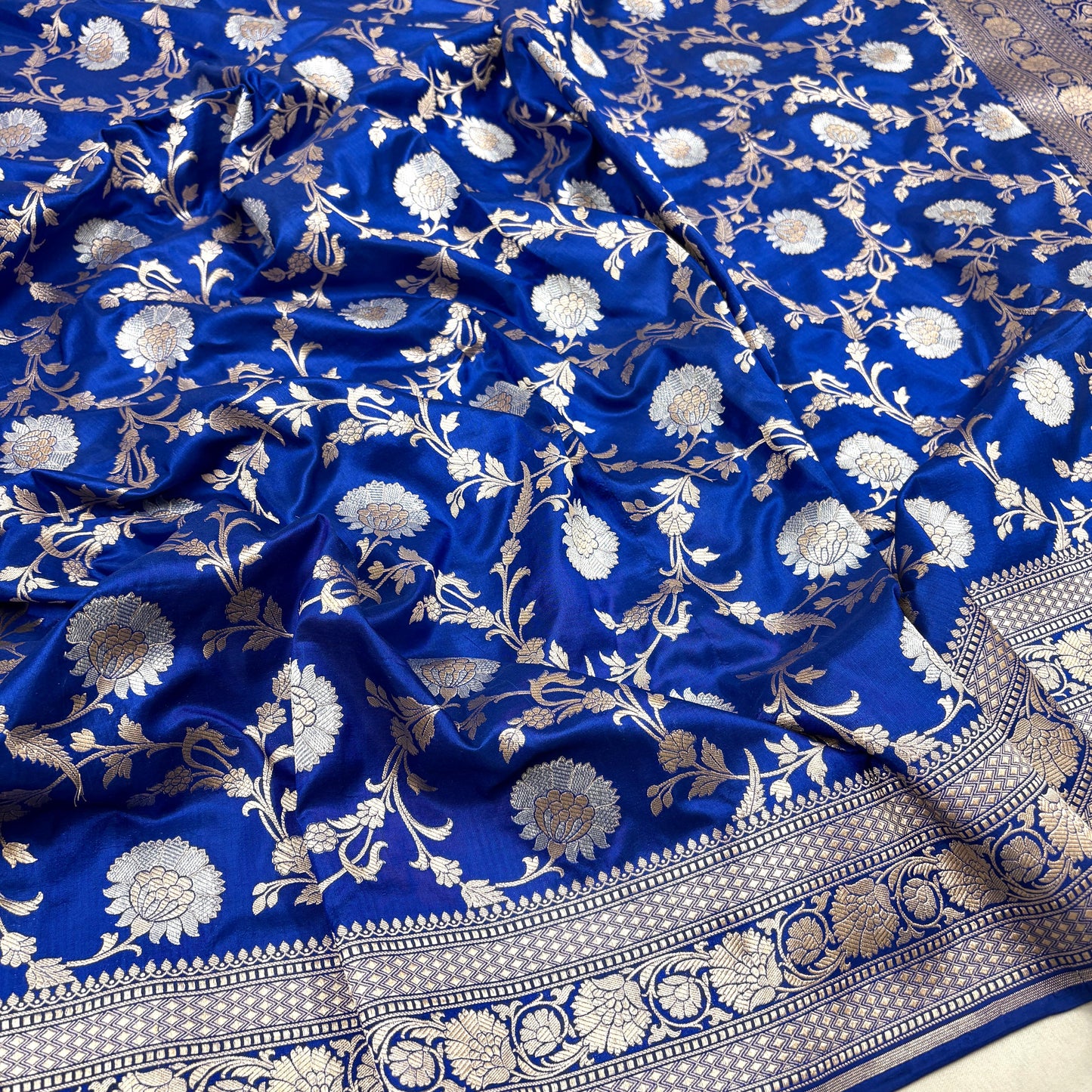 Royal blue vintage Banarasi silk saree