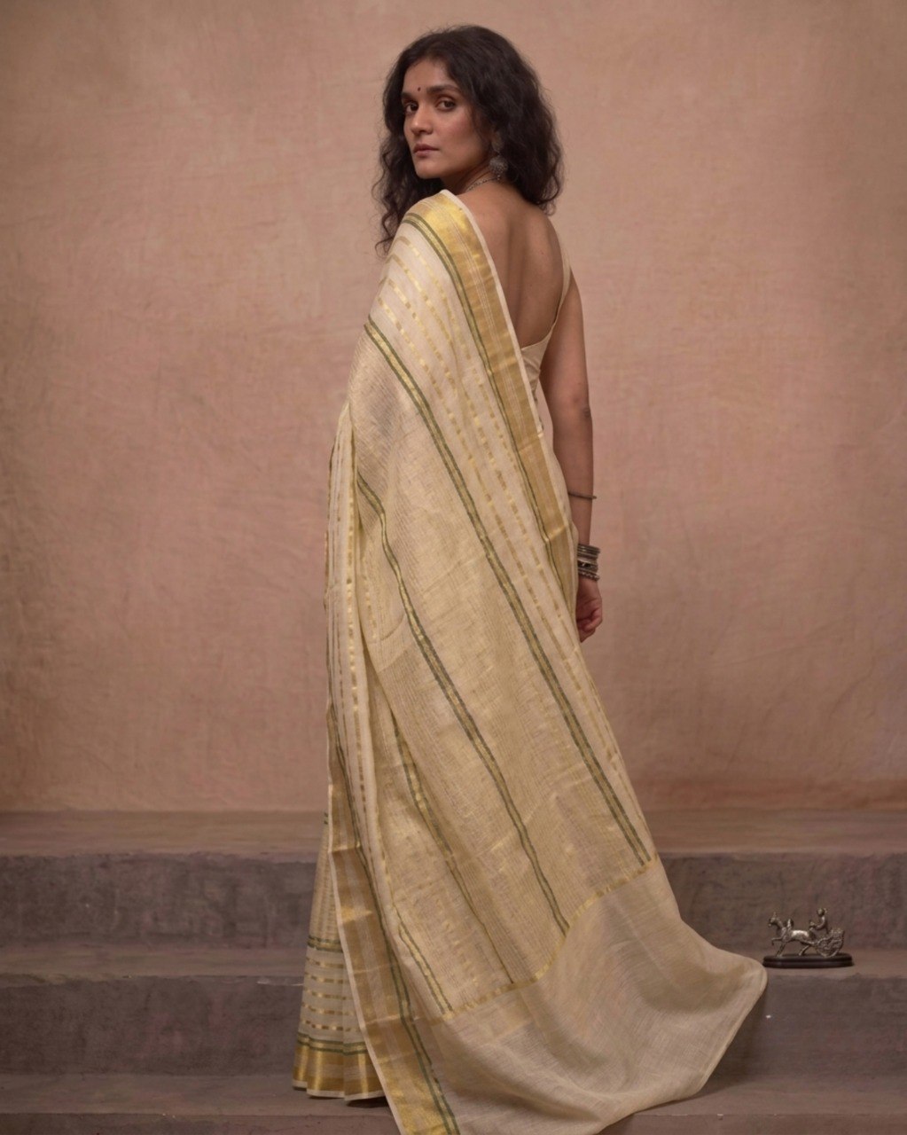 Zari striped pure tissue mul cotton saree