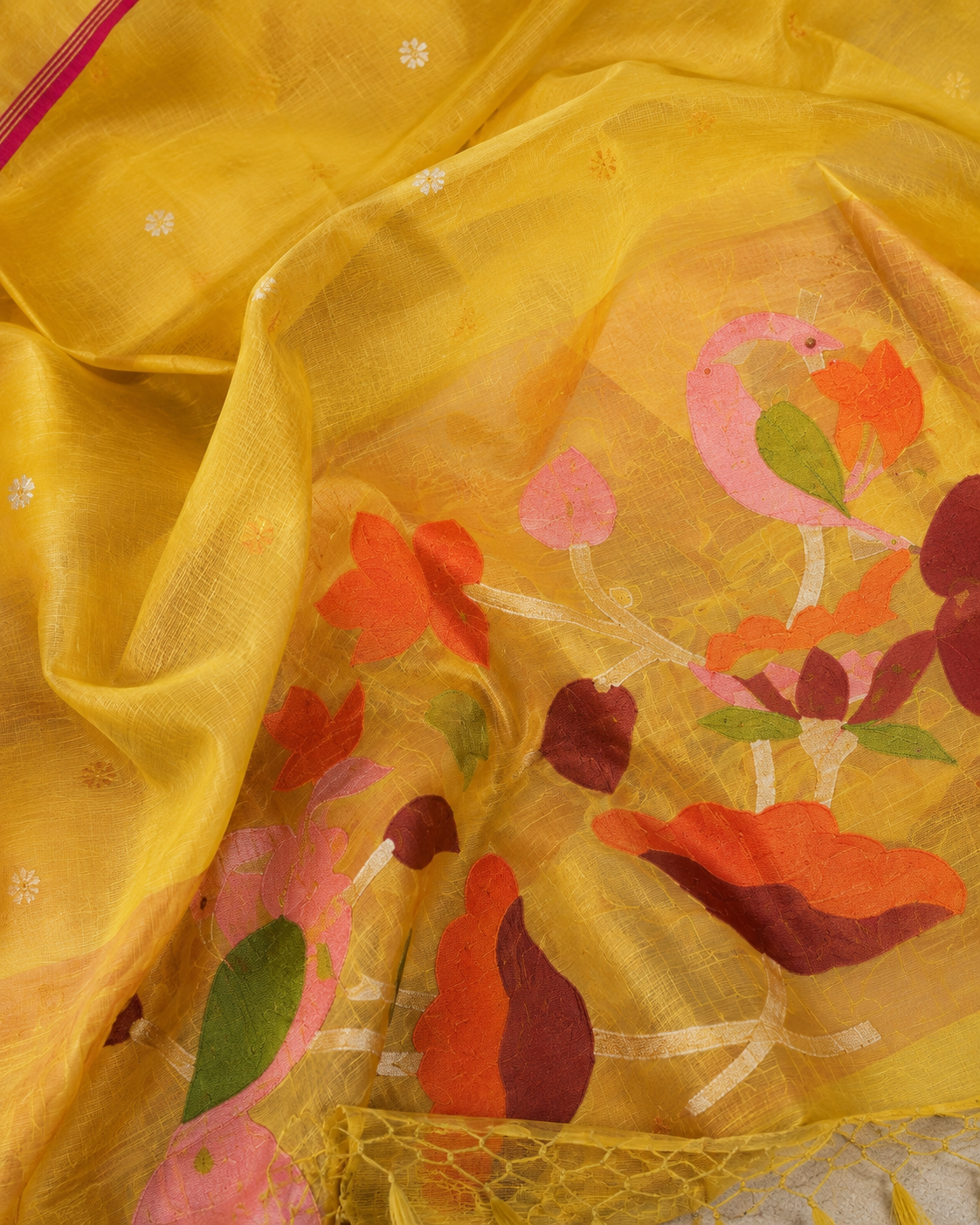 Yellow handspun resham paithni silk saree