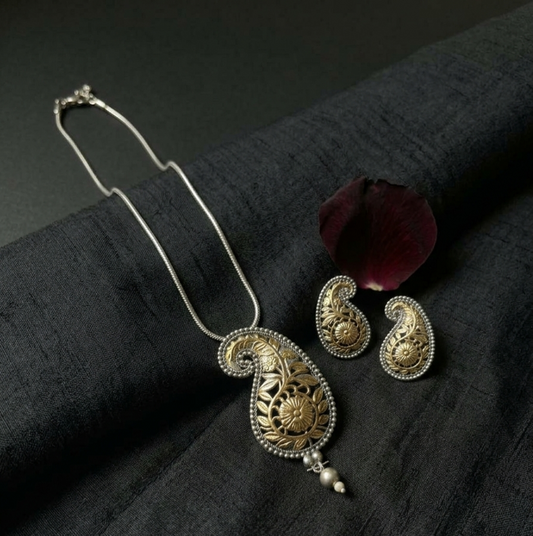 Aam kalka dual tone premium silver polish jewelry set