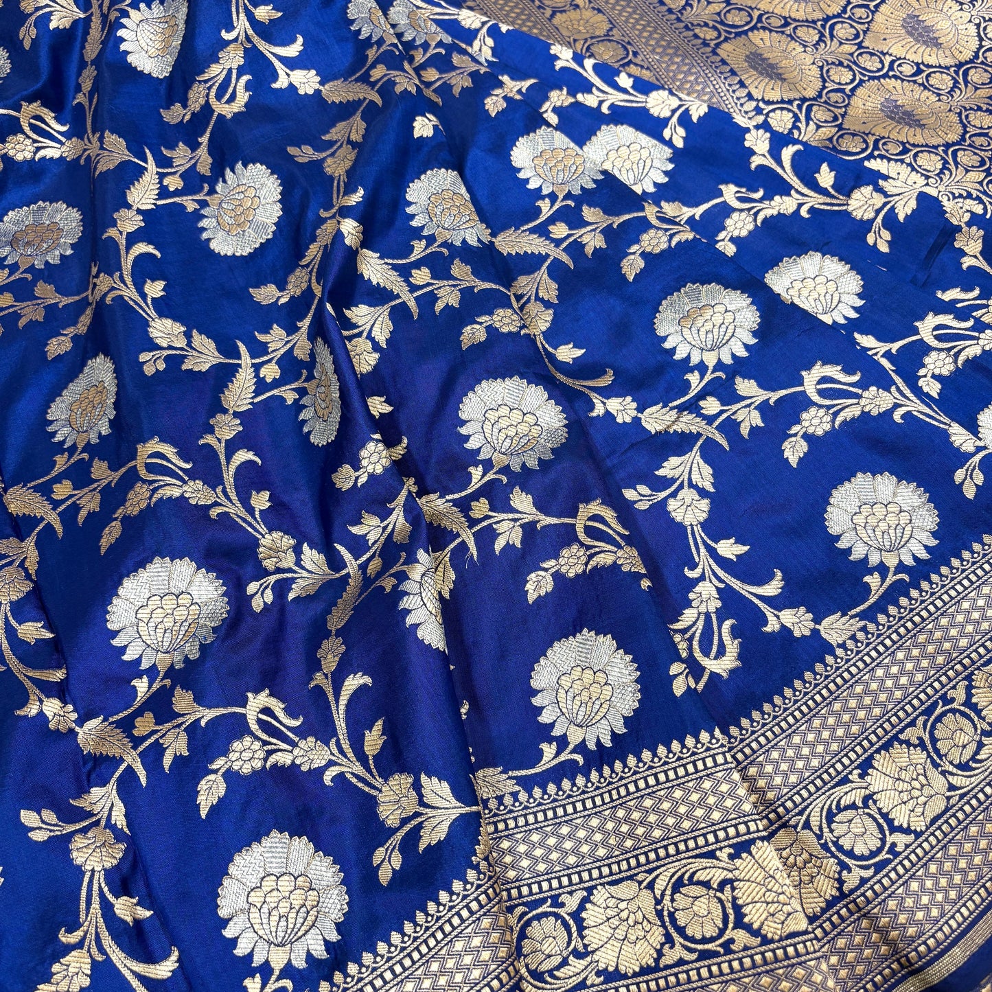 Royal blue vintage Banarasi silk saree