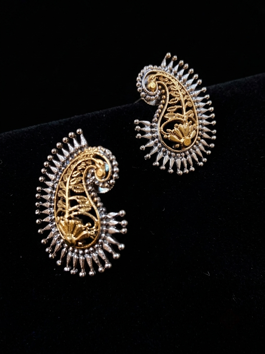 Aam kalka dual tone earring in premium silver polish