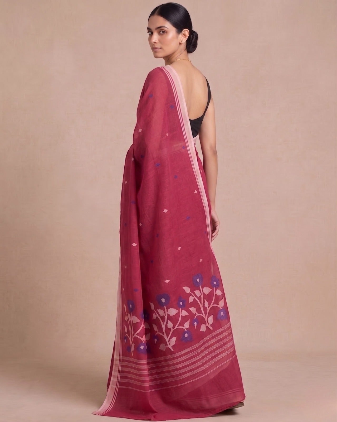 Red handloom cotton jamdani saree