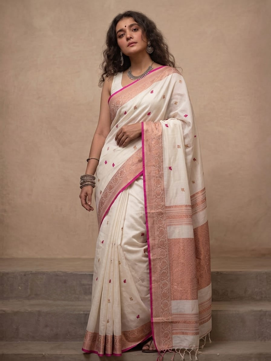 Off white premium handspun cotton saree