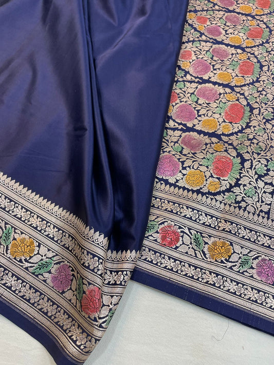 Navy blue mashru Banarasi silk saree