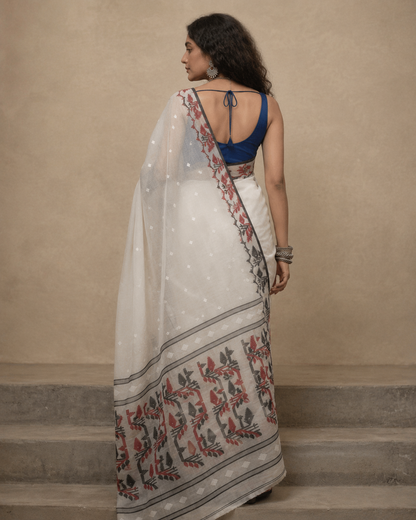 Red n white handloom cotton jamdanis