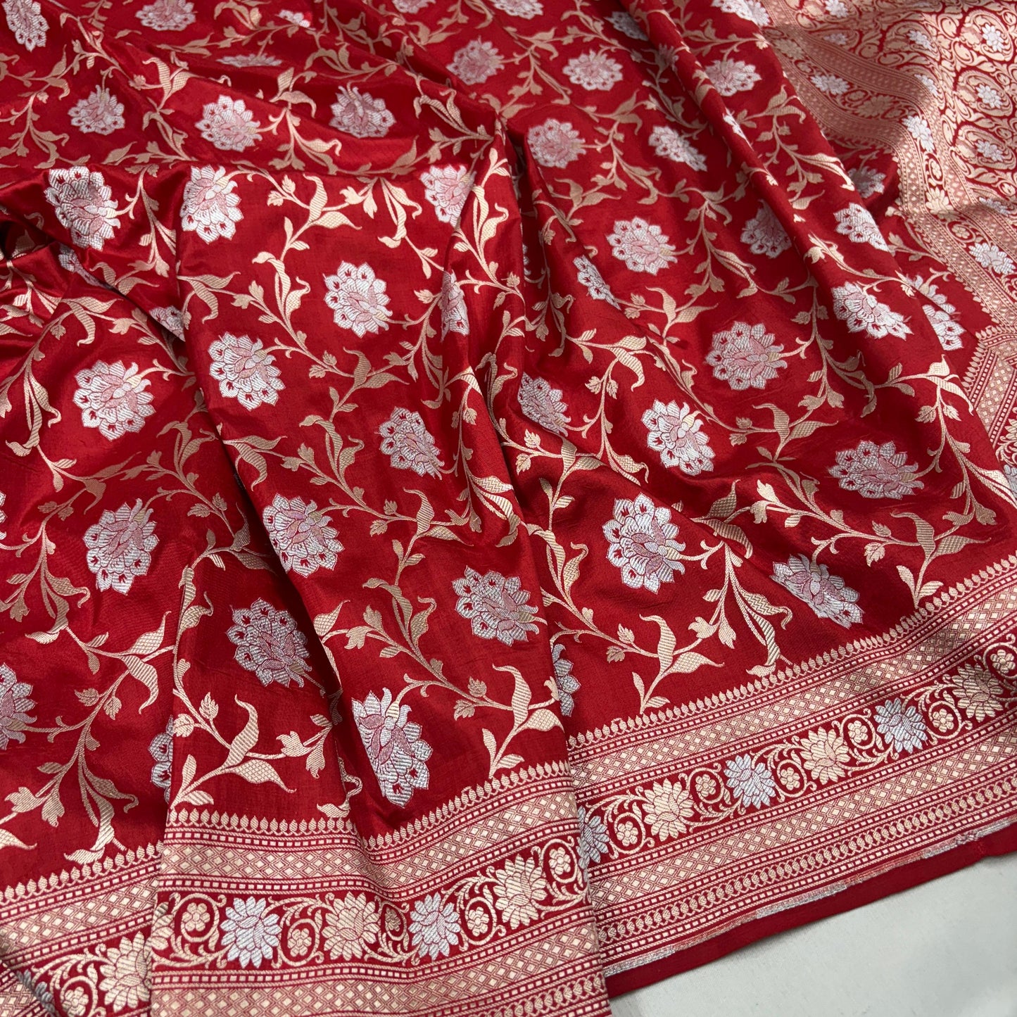Red vintage Banarasi silk saree