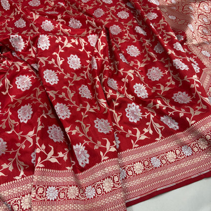 Red vintage Banarasi silk saree