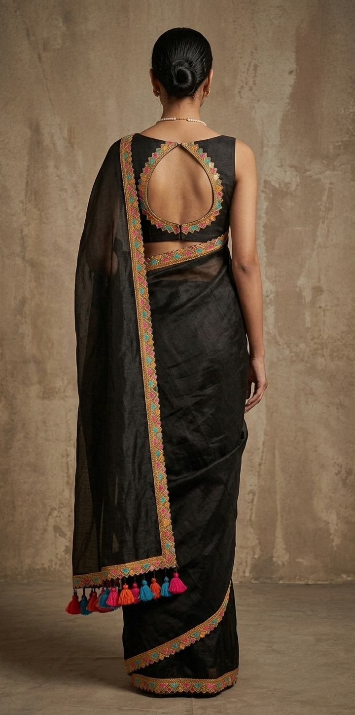 Zari border black tissue Cotton saree