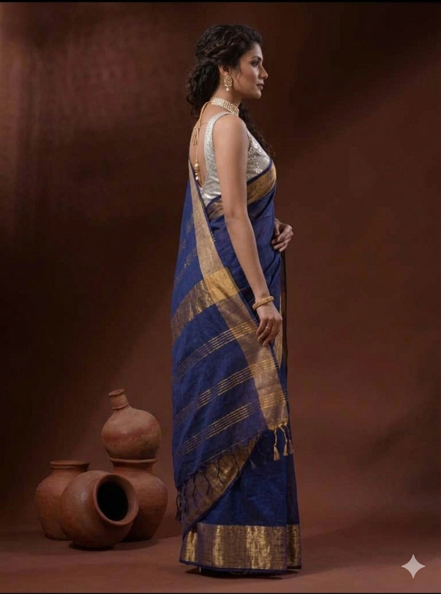 Navy blue Linen Saree