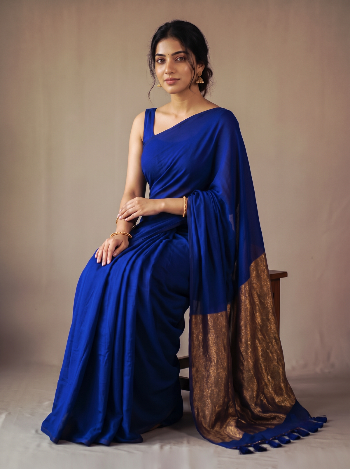 Classic Royal Blue Mul Modal Saree with Rich Zari Pallu