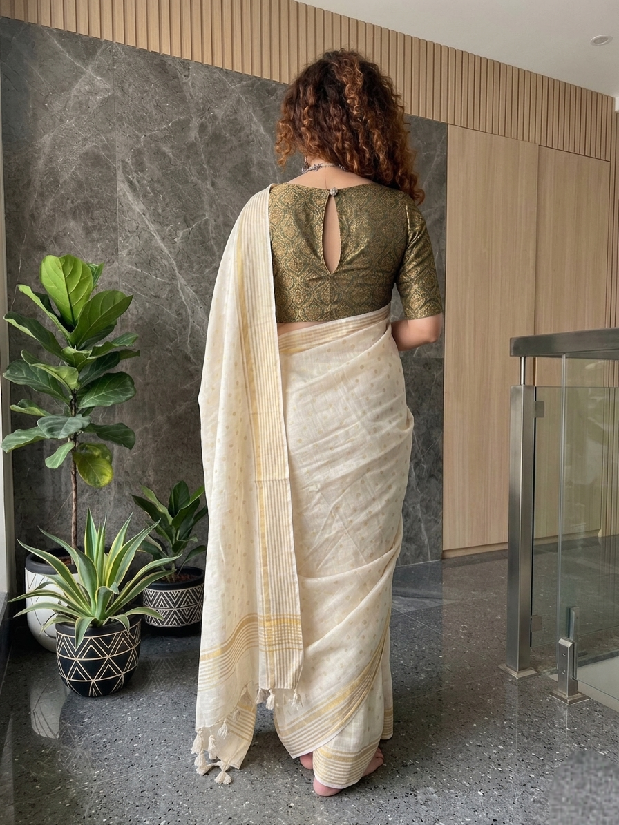 Off White mulmul cotton saree