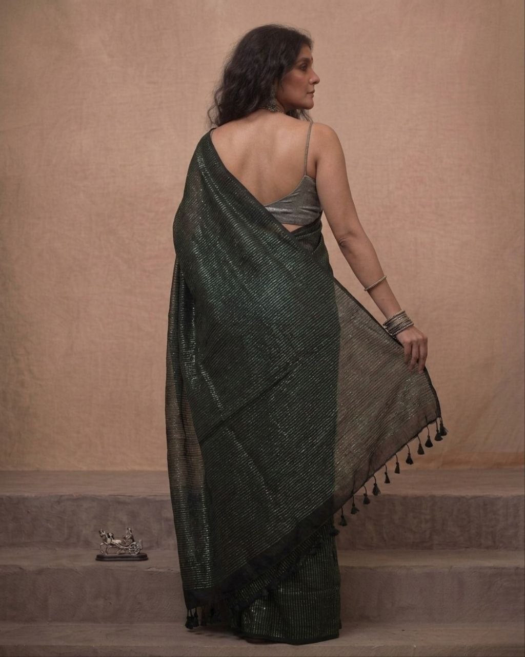 Black cotton saree all over striped