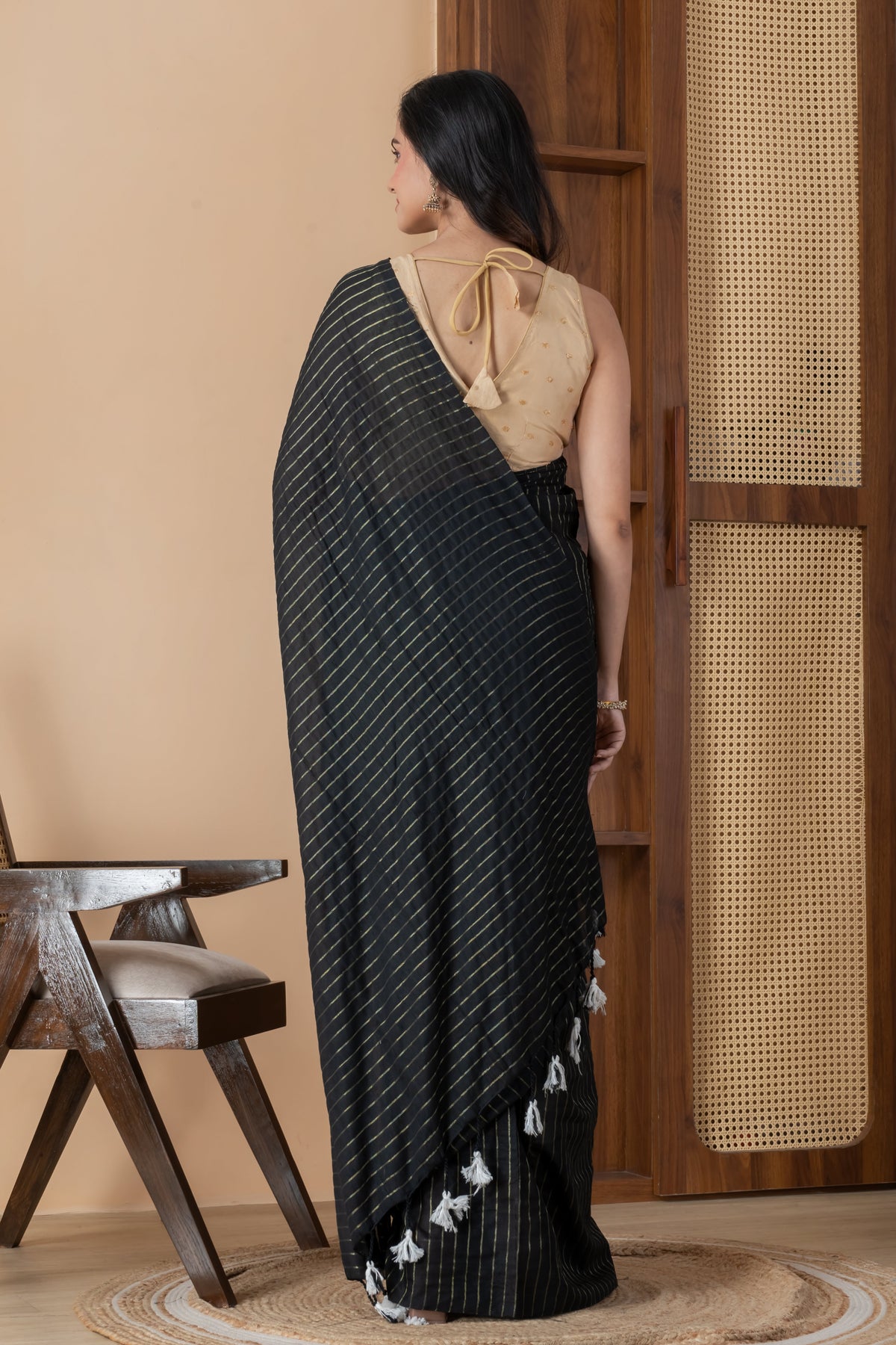 Black striped handloom Saree