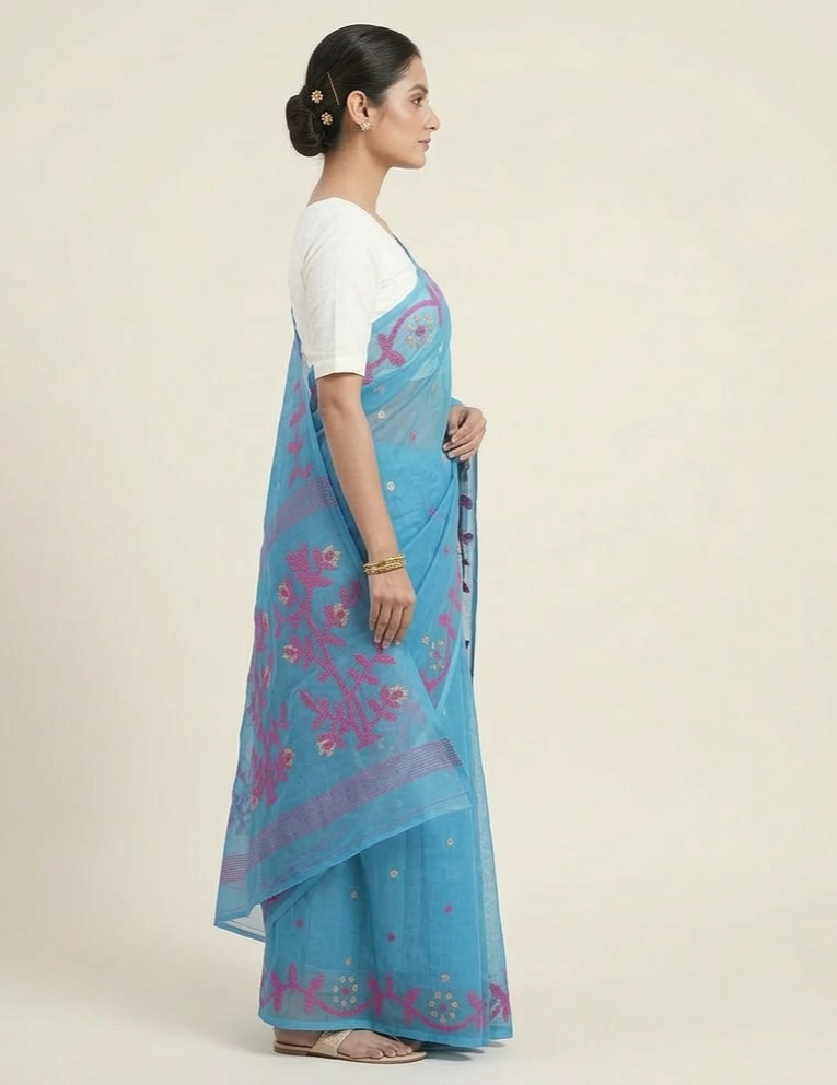 Blue woven Resham Silk