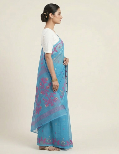Blue woven Resham Silk