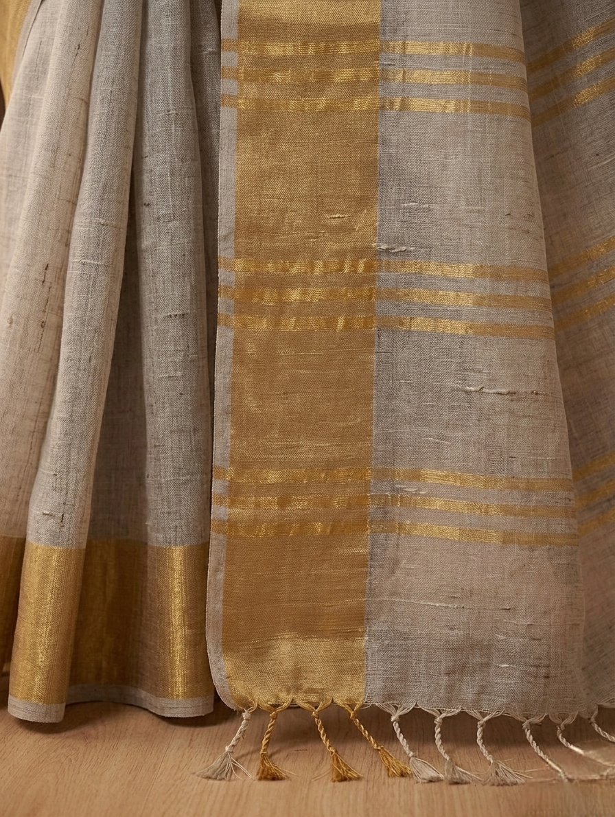 White Linen Saree