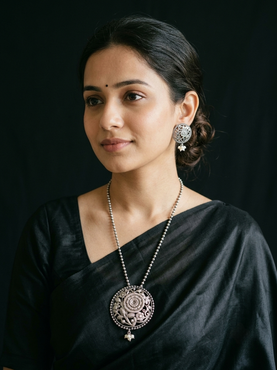 Vintage Floral Motif Necklace and Earring Set