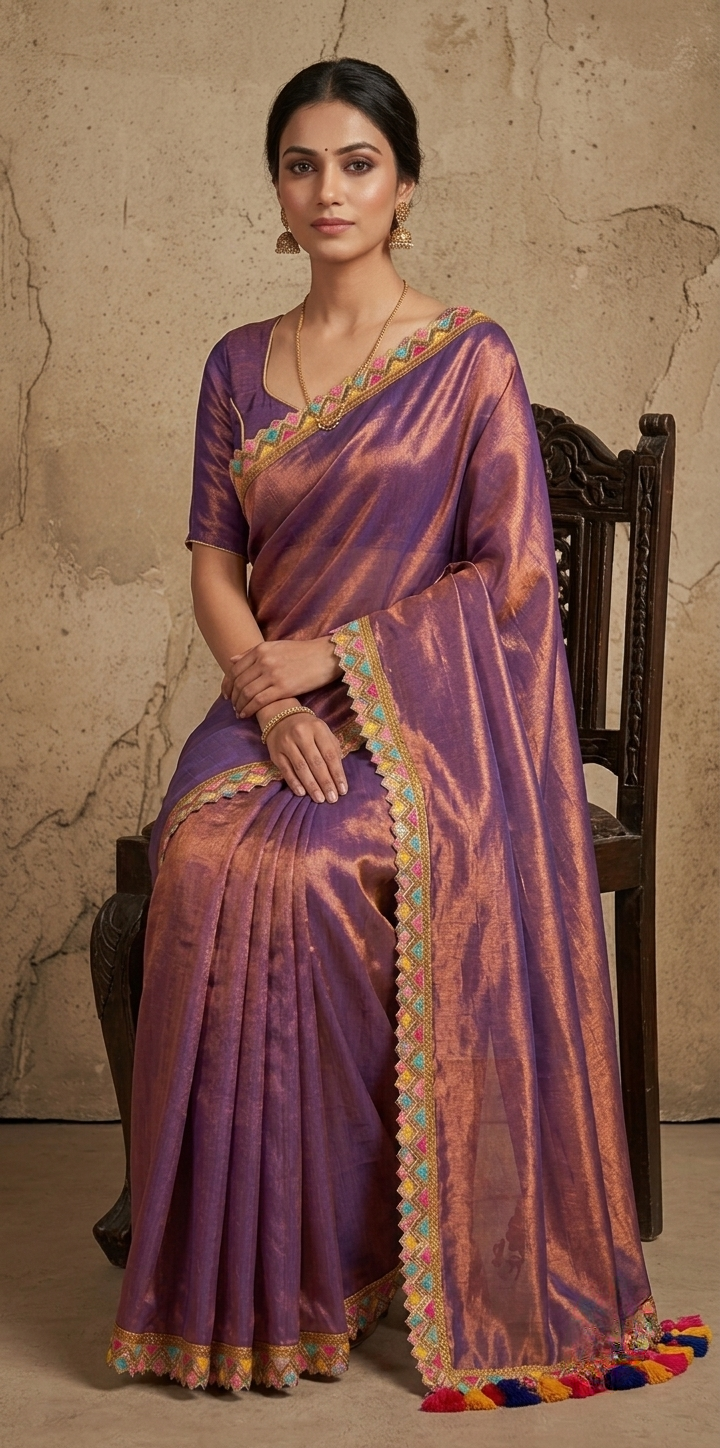 Zari border onion pink tissue Cotton saree