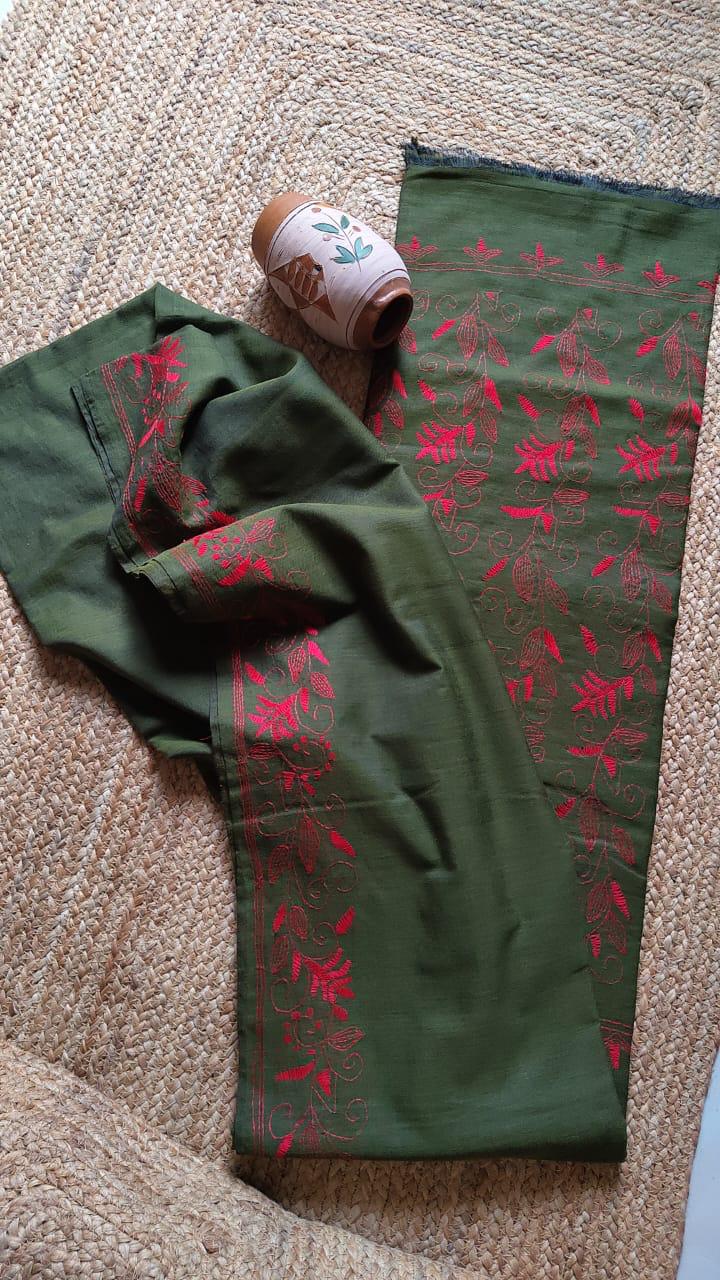 Kantha stitched charkha khadi saree