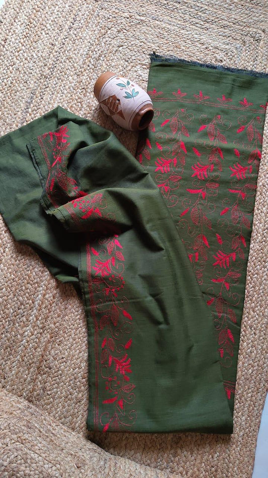 Kantha stitched charkha khadi saree