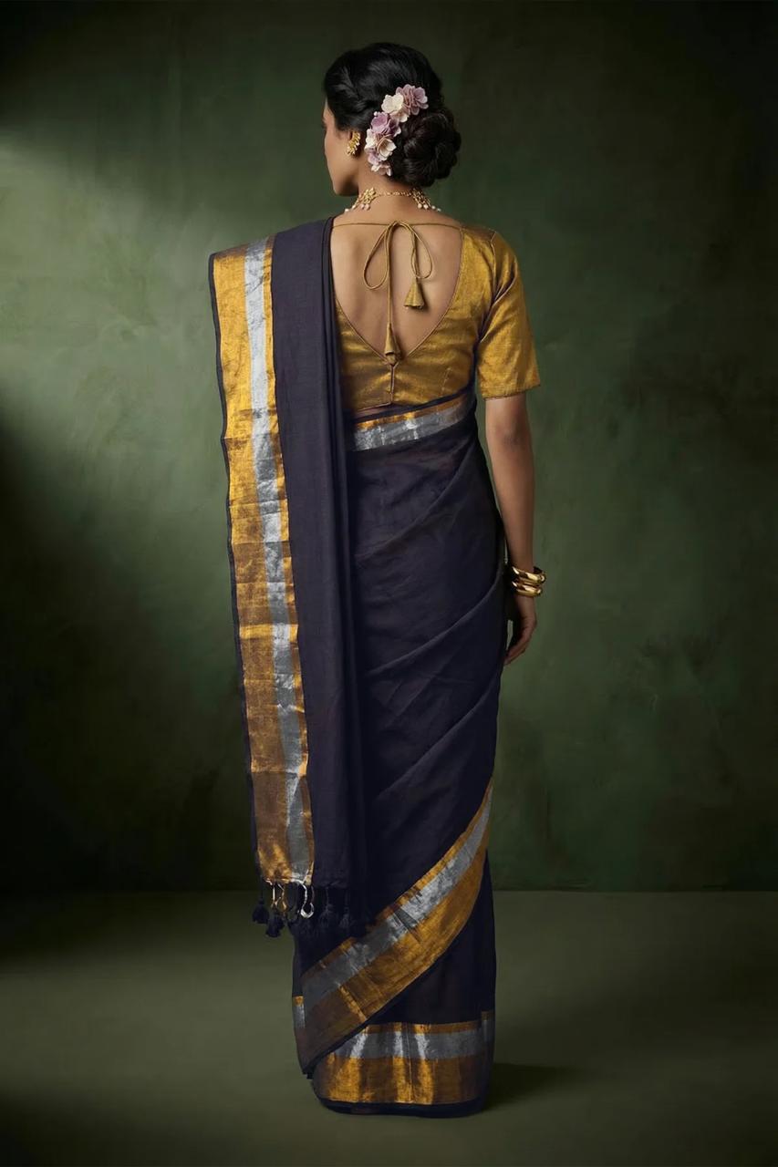 Black mulmul cotton saree