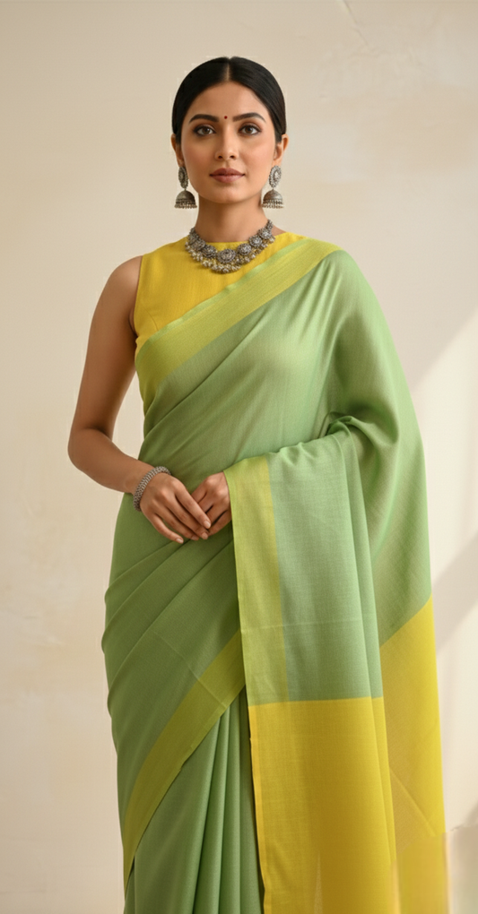 Light green mulmul cotton saree