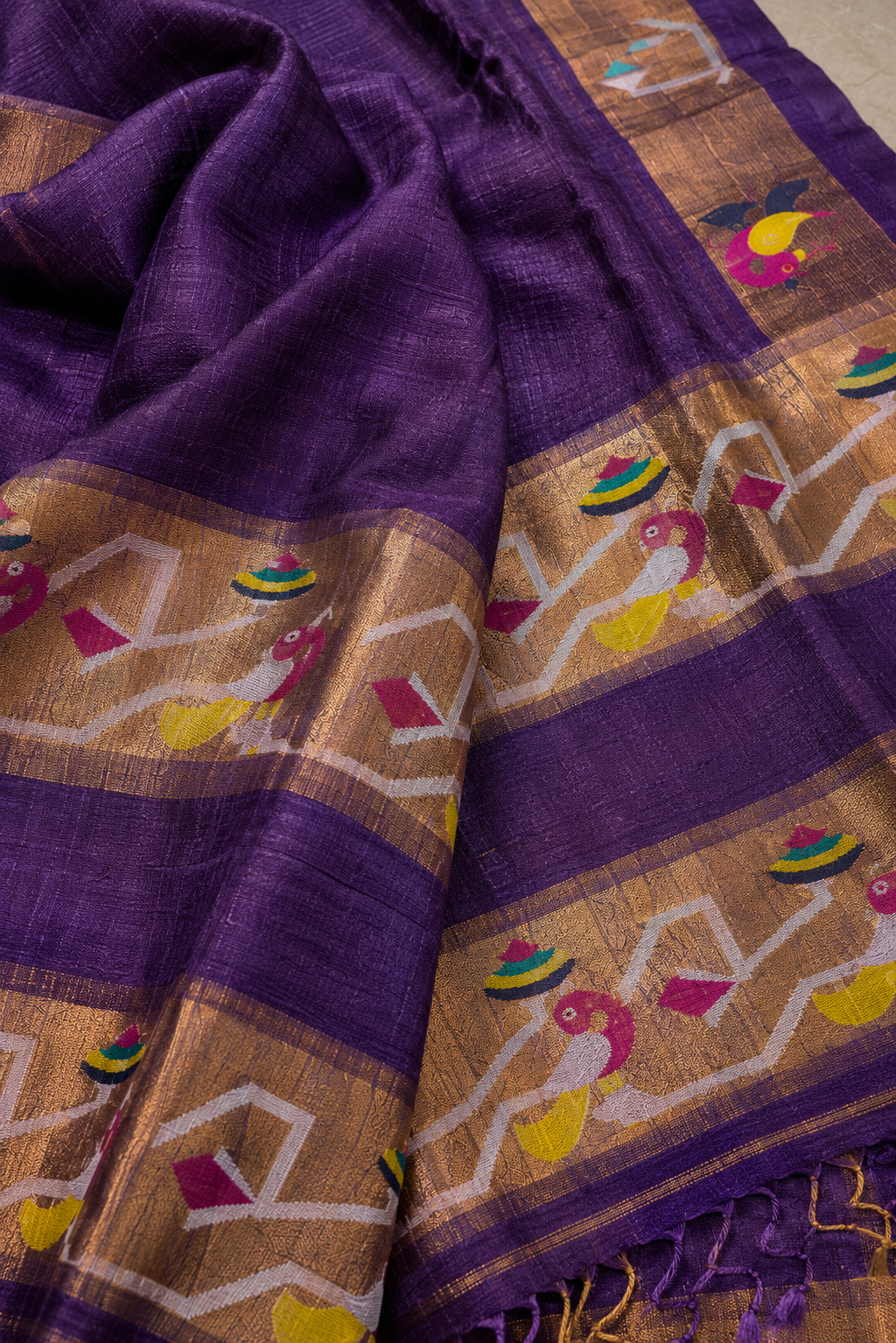 Deep purple tussar Jamdani saree
