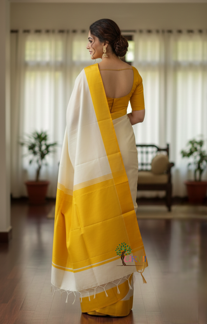 Yellow and white Garad silk saree