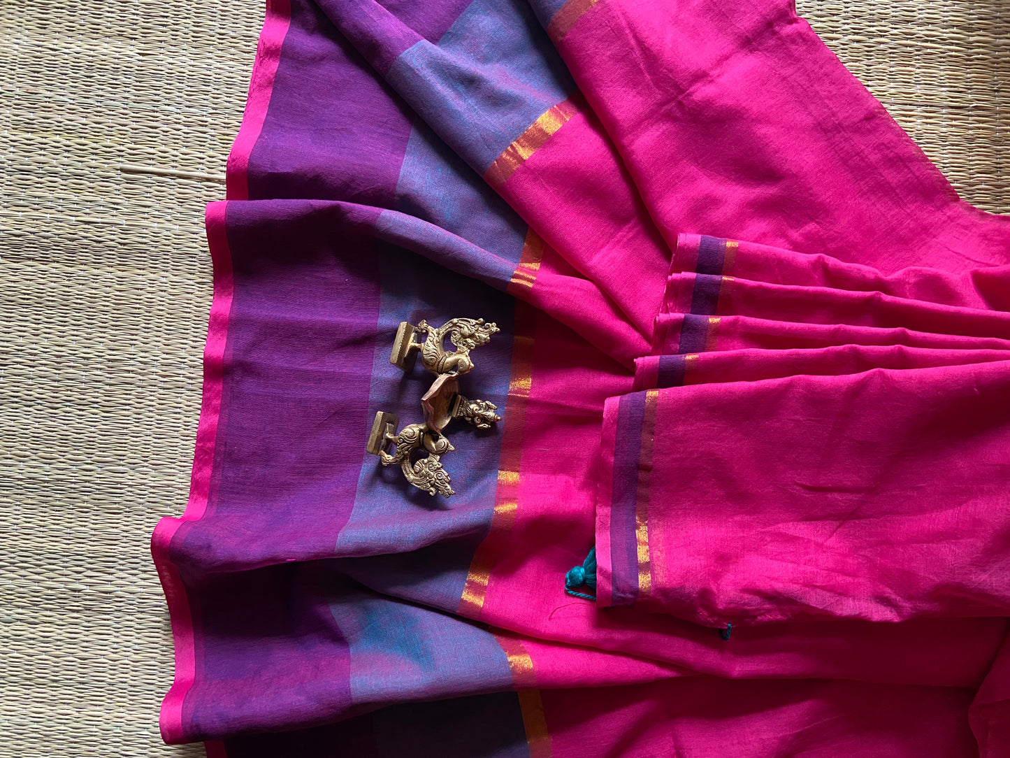 Deep pink broad border cotton saree