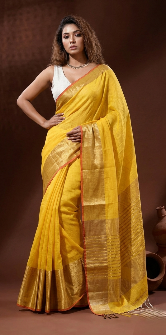 Yellow Linen Saree