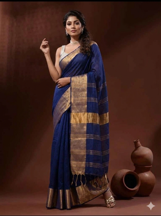 Navy blue Linen Saree