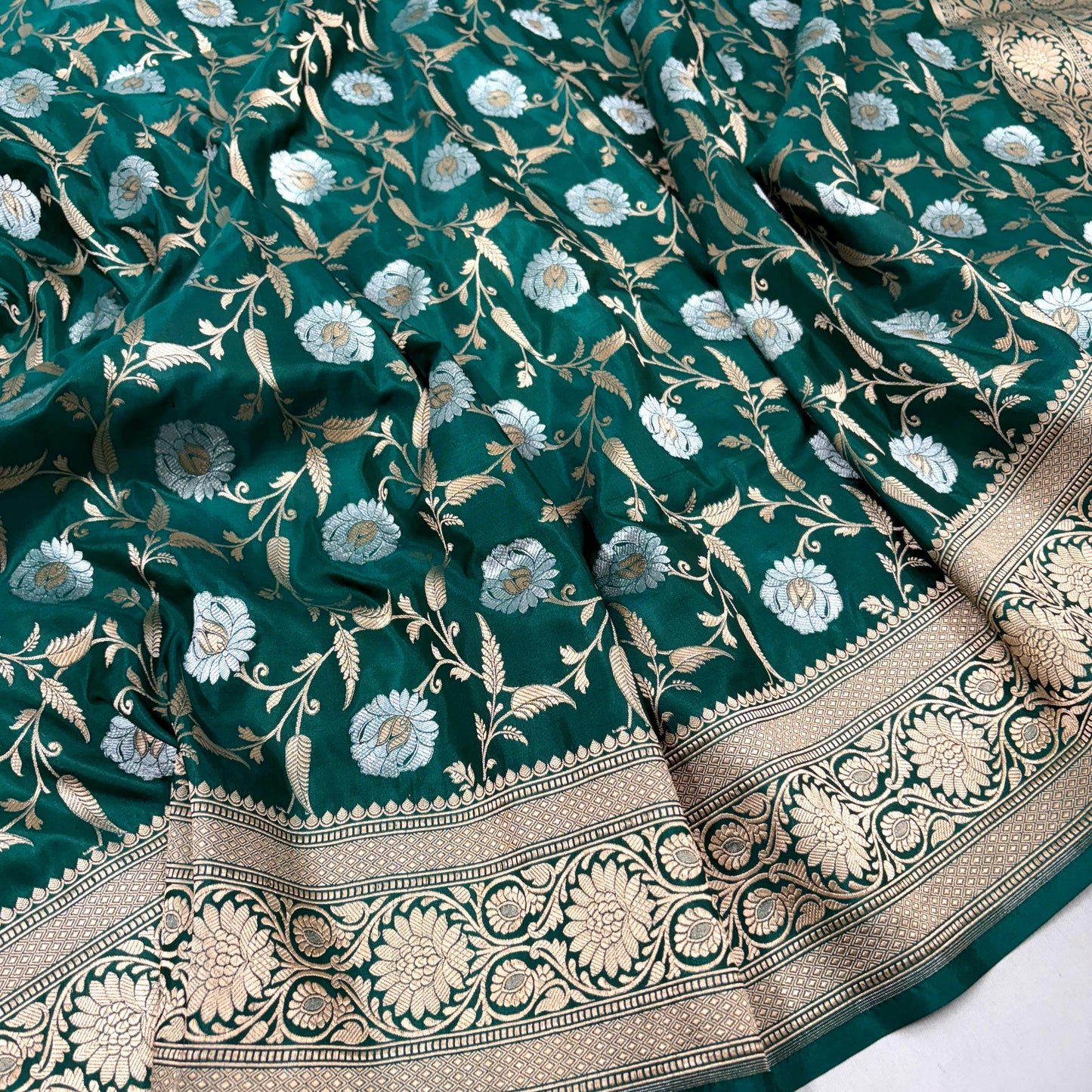 Dark green vintage Banarasi silk saree
