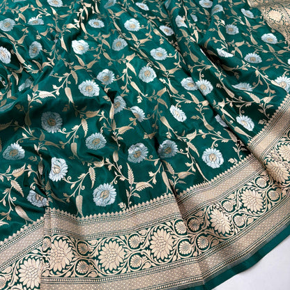 Dark green vintage Banarasi silk saree