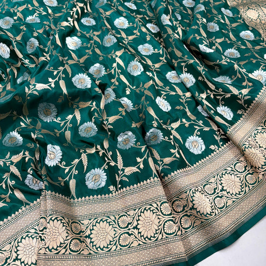 Dark green vintage Banarasi silk saree