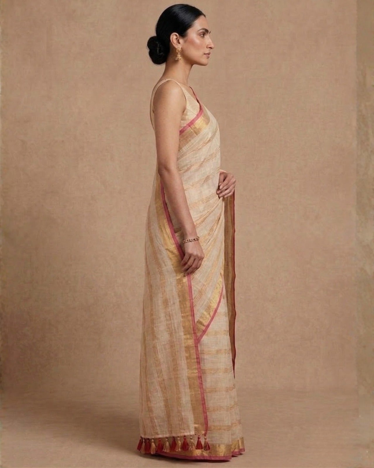 Zari striped pure mul cotton saree