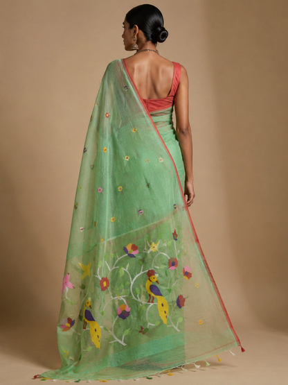 Mint green handspun resham silk saree
