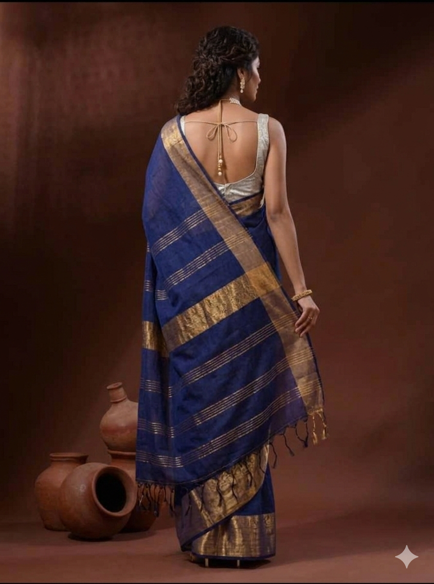 Navy blue Linen Saree