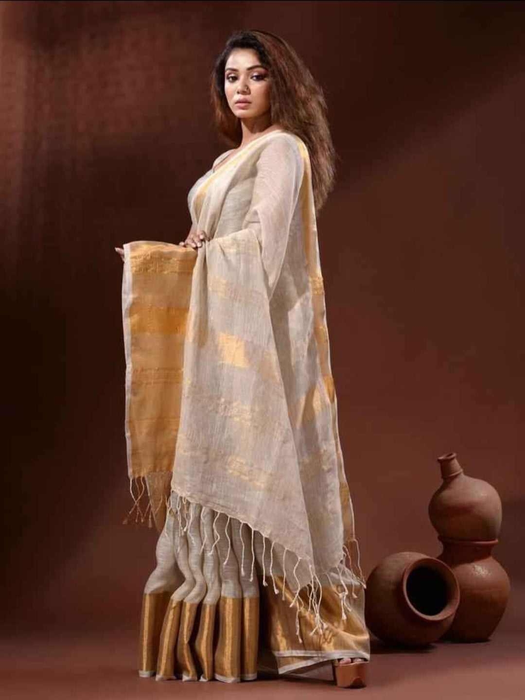 White Linen Saree