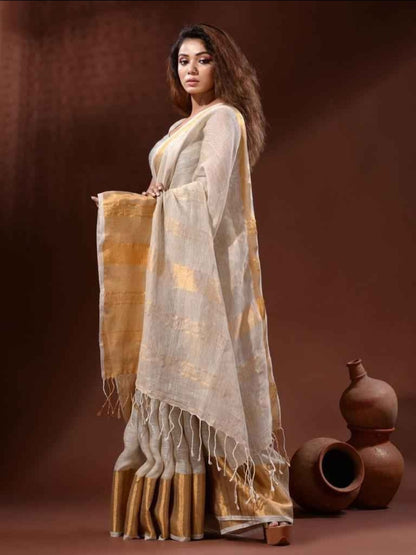 White Linen Saree