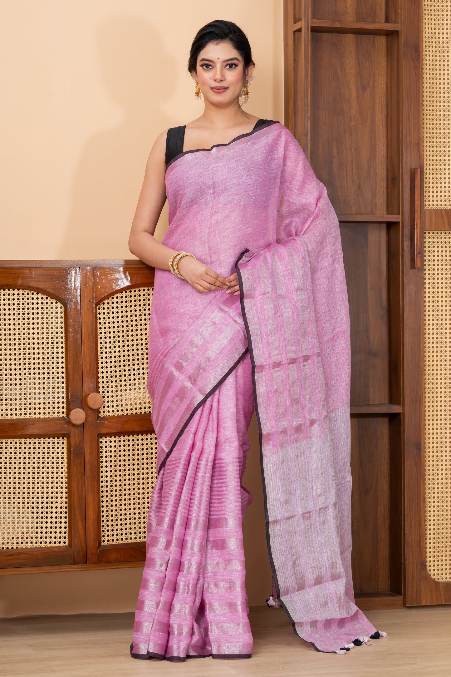 Pink Linen Saree