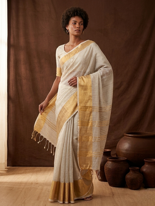 White Linen Saree
