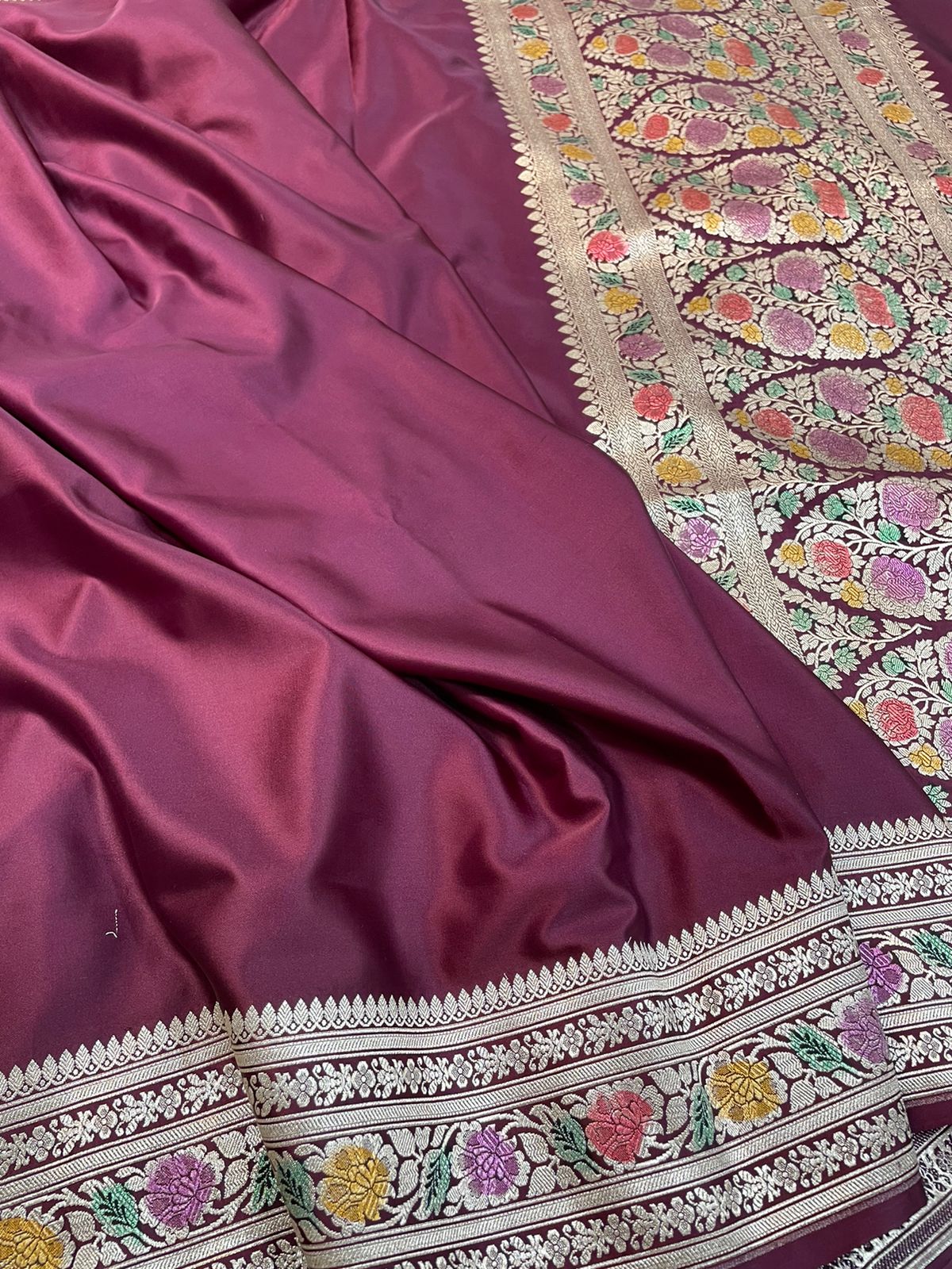 Maroon mashru Banarasi silk saree